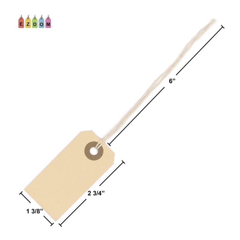 EZDOM 100 Small Manila Paper Tags with String - #1  2 3/4  x 1 3/8  - Hang Shipping Labels with String Attached and Reinforced Hole  Pre-Strung Tags - Image 4